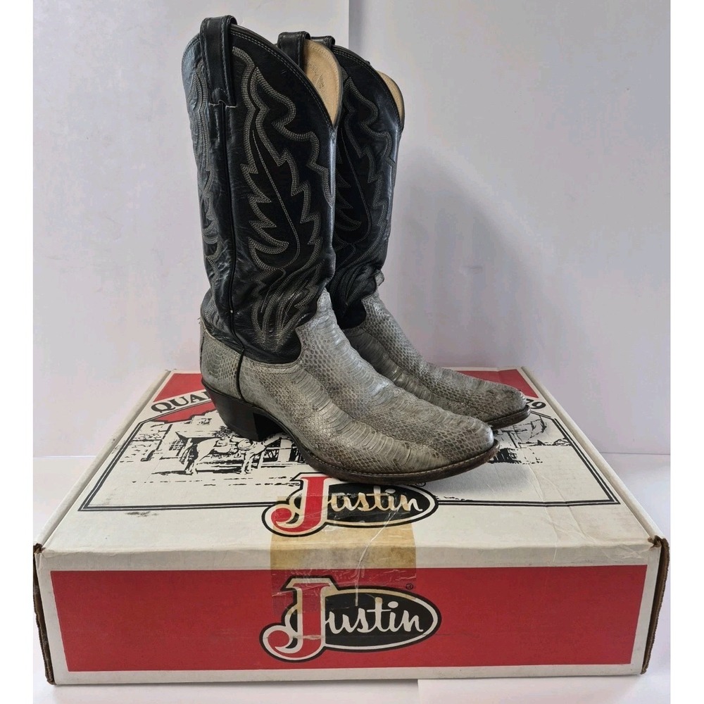 Vintage Justin Snakeskin Western Cowboy Boots Men's Size 9 D Made In USA +OG Box